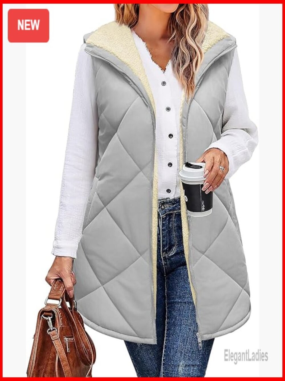 Reversible Fleece Vest Sleeveless Winter Coat Long Double Zip Loose Fit
